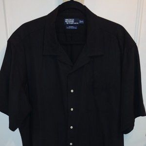 Polo by Ralph Lauren Silk/Cotton "Caldwell" Short-Sleeve Shirt Black XXL